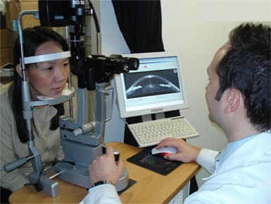 Woman getting tested for Glaucoma