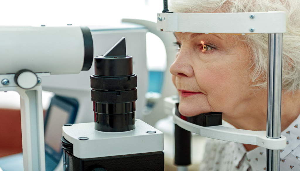 A woman taking an eye test