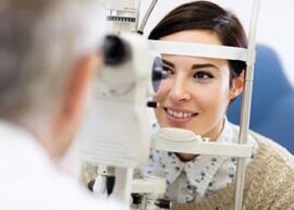 Woman getting eye exam